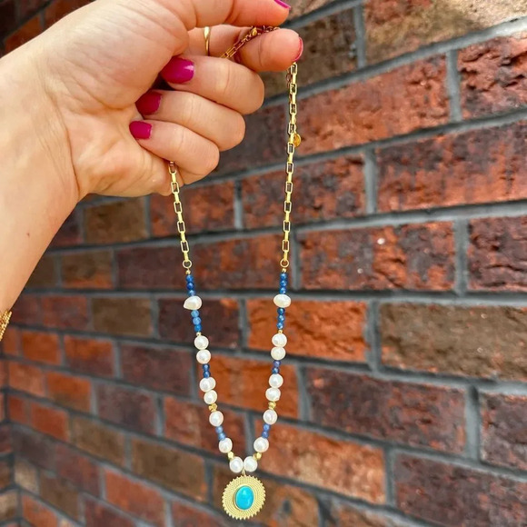 Medallion Turquoise 18K Gold Stainless Steel Waterproof Necklace - Picture 9 of 10